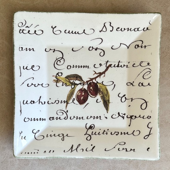 Williams-Sonoma 7 3/4" Square Olive Script Salad Plates Set of 3 Earthenware - Picture 2 of 9